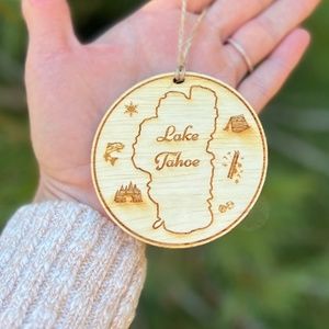 Unique Lake Tahoe Wood Etched Christmas Ornament